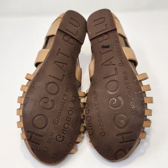 Chocolat Blu Vivienne Tan Woven Leather Ankle Sandal Cork Women Size 10 Slip On - Picture 8 of 8